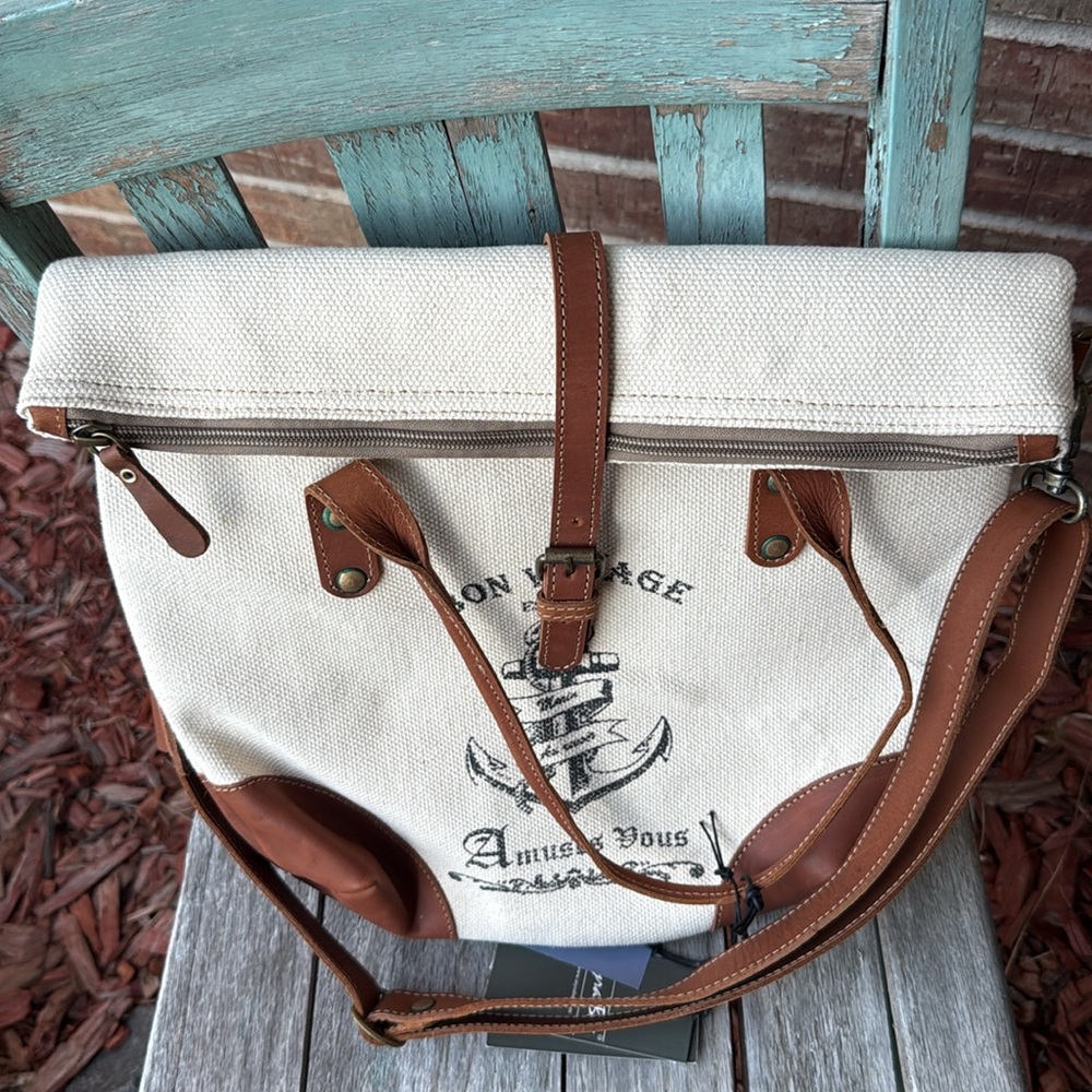 Myra Bag High Seas Upcycled Cream and Brown Anchor Shoulder Bag/Tote - Picture 12 of 13